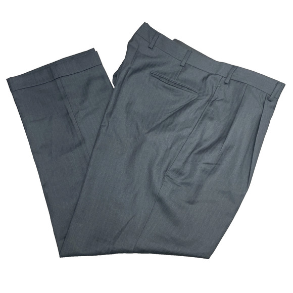 Jos A Bank Executive Mens 40 x 30.5 Black Dress Pants Wool Pleated Herringbone - Picture 1 of 9